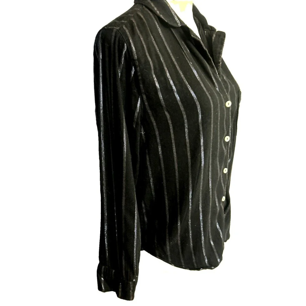 Victoria Secret  Sz S  Black Silver Striped Button Up Pajama Set Cotton Blend